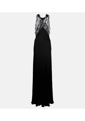 Saint Laurent Lace-trimmed silk charmeuse gown