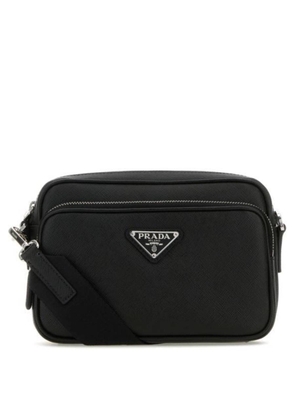 Prada Black Saffiano Leather Triangle Logo Shoulder Bag