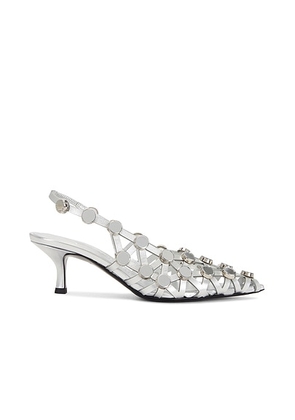 THE ATTICO Grid 50mm Slingback in Silver - Metallic Silver. Size 36 (also in 37, 38, 40).