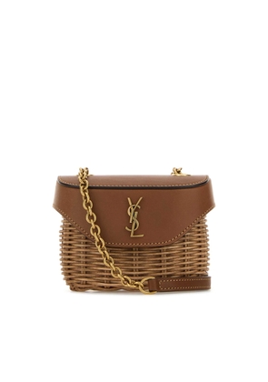 Saint Laurent Two-Tone Wicker And Leather Mini Box June Crossbod