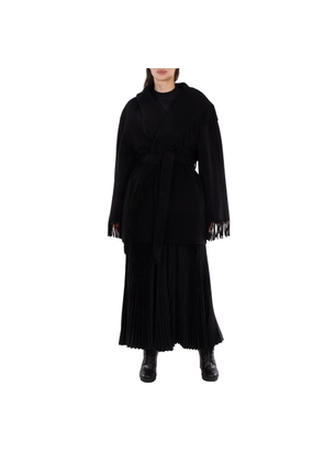 Balenciaga Ladies Black Fringed-Edge Hooded Cardi-Coat, Brand Size 1 (Small)
