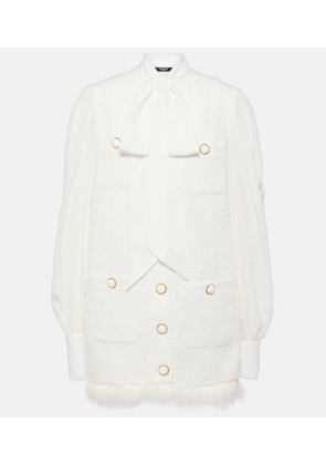 Balmain Bow-detail cotton-blend tweed minidress