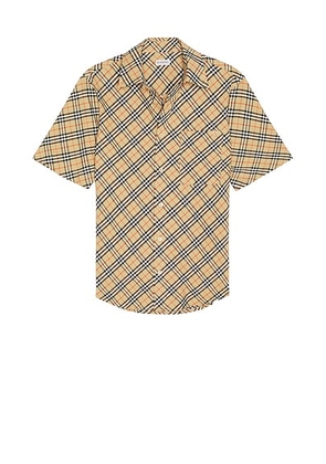 Burberry Check Short Sleeve Oxford Shirt in Sand IP Check - Nude. Size M (also in ).
