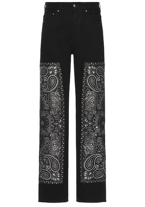 Amiri Bandana Jacquard Paneled Straight Jeans in Black OD - Black. Size 29x32 (also in ).