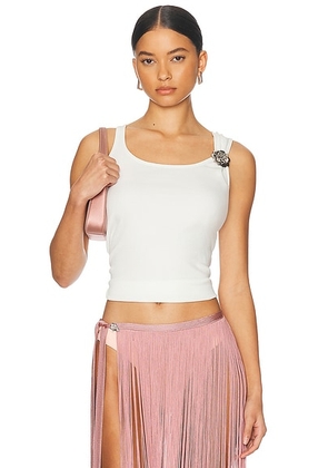 Blumarine Ribbed Tank Top in Ivory - Ivory. Size L (also in ).