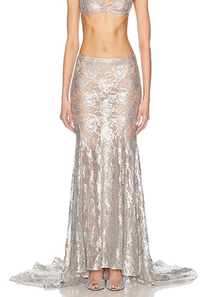 THE ATTICO Long Skirt in Silver - Metallic Silver. Size 36 (also in ).