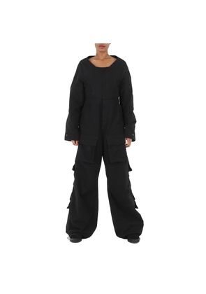 Balenciaga Ladies Black V-Neck Cotton Cargo Jumpsuit, Brand Size 34 (US Size 4)