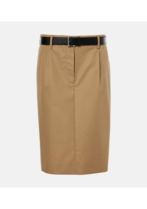 Prada Belted cotton twill pencil skirt