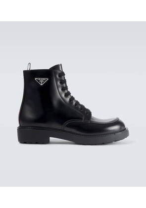 Prada Logo brushed leather combat boots