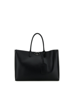 Valentino Garavani Black Leather Vlogo Shopping Bag