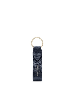 Smythson Keyring With Leather Strap In Panama In Navy
