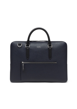 Smythson Slim Briefcase With Zip Front In Ludlow In Navy