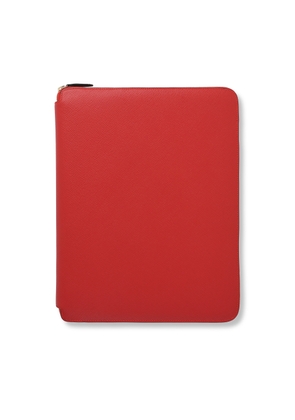 Smythson A4 Writing Folder With Zip In Panama In Scarlet Red