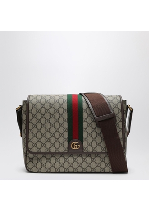Gucci Shoulder Bag With Web Detail In Beige And Ebony Gg Fabric