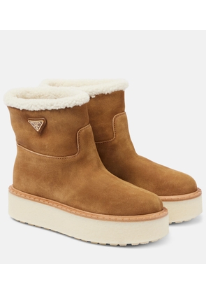 Prada Shearling-lined suede ankle boots