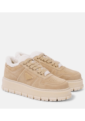 Prada Shearling-lined suede sneakers
