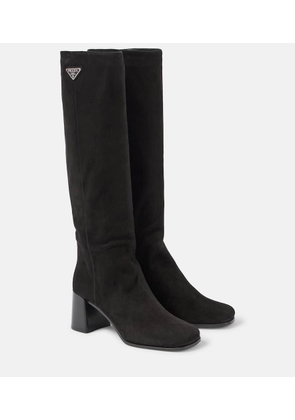 Prada Logo suede knee-high boots