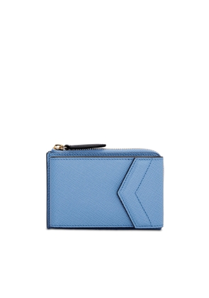 Smythson Envelope Card Case With Zip Pouch In Panama In Nile Blue