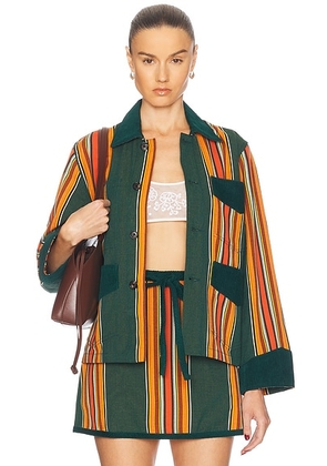 BODE Parakeet Stripe Craft Jacket in Green Multi - Green. Size L (also in M).