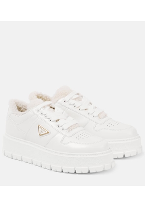 Prada Shearling-lined platform leather sneakers