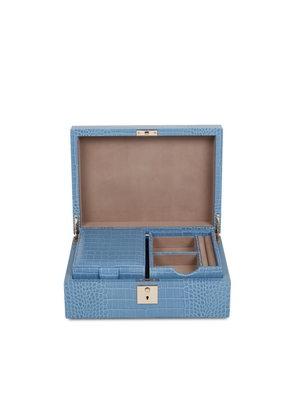 Smythson Jewellery Box With Travel Tray In Mara In Nile Blue