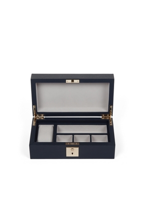 Smythson Lockable Watch And Cufflink Box In Panama In Navy