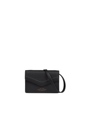 Smythson Envelope Card Case Crossbody In Panama In Black