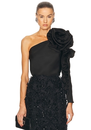 Carolina Herrera One Shoulder Flower Top in Black - Black. Size 2 (also in 0, 4).
