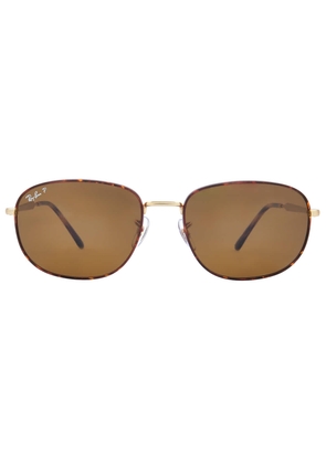 Ray Ban Polarized Brown Rectangular Unisex Sunglasses RB3755 001/57 59