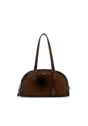 Brown Suede Medium Prada Bowling Shoulder Bag