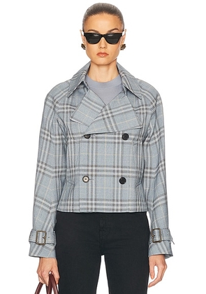 Burberry Balloon Sleeve Jacket in Gale Ip Check - Blue. Size 0 (also in ).