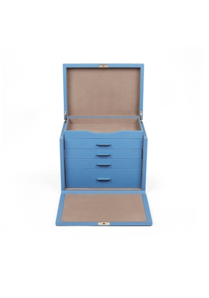 Smythson Deluxe Jewellery Box In Panama In Nile Blue
