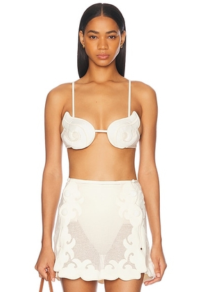 ADRIANA DEGREAS Reseau Applique Top in Off White - Cream. Size L (also in ).