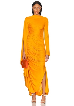 Bottega Veneta Ruched Long Dress in Mandarin - Orange. Size 38 (also in ).