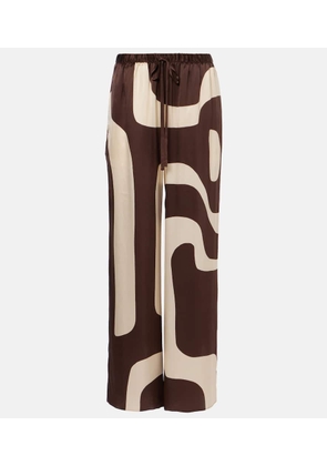 SIR Printed silk satin straight pants