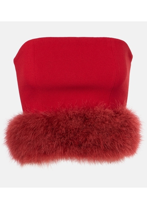 Blumarine Feather-trimmed crepe crop top