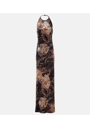 Etro Floral halterneck velvet gown