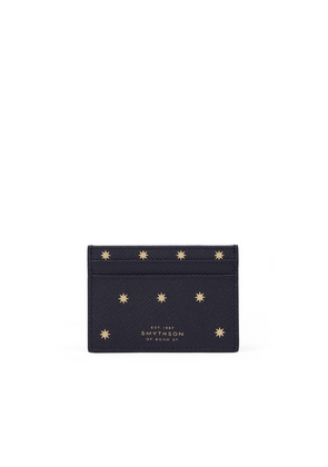 Smythson Flat Card Holder In Panama In Stars Navy