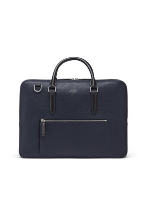 Smythson Large Briefcase With Zip Front In Ludlow In Navy