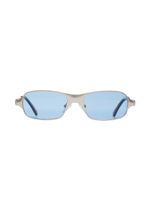 BRU Eyewear Aitken Rectangle Sunglasses in Sky - Metallic Silver. Size all.