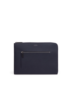 Smythson Small Laptop Case With Zip In Ludlow In Navy