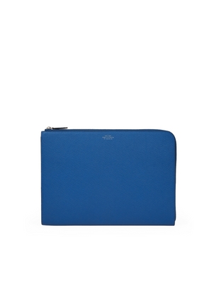 Smythson Small Laptop Case In Panama In Cerulean