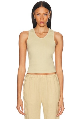Enza Costa Cotton Rib Scoop Tank Top in Celadon - Olive. Size L (also in M, S).