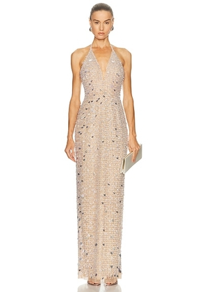 Carolina Herrera Halter Neck Column Gown in Nude - Metallic Neutral. Size 0 (also in ).
