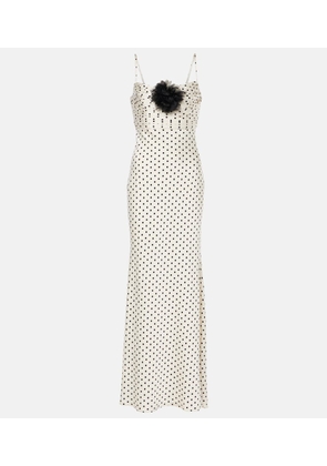 Self-Portrait Floral-applique polka-dot satin maxi dress