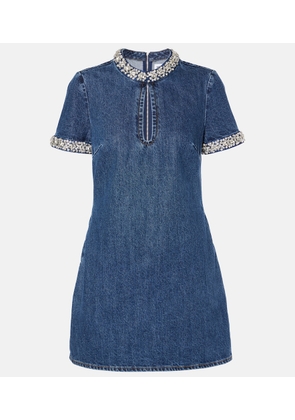 Self-Portrait Crystal-embellished denim minidress