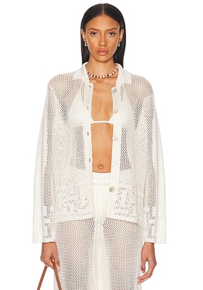 Calle Del Mar Geo Hem Long Sleeve Shirt in Natural - Ivory. Size L (also in M).