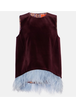 La DoubleJ La Scala feather-trimmed cotton velvet top