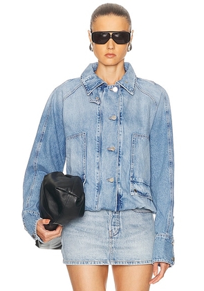 Brandon Maxwell Harper Balloon Jacket in Medium Vintage Wash - Blue. Size L (also in ).