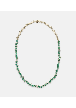 Suzanne Kalan Bold Burst 18kt gold necklace with diamonds and emerald
